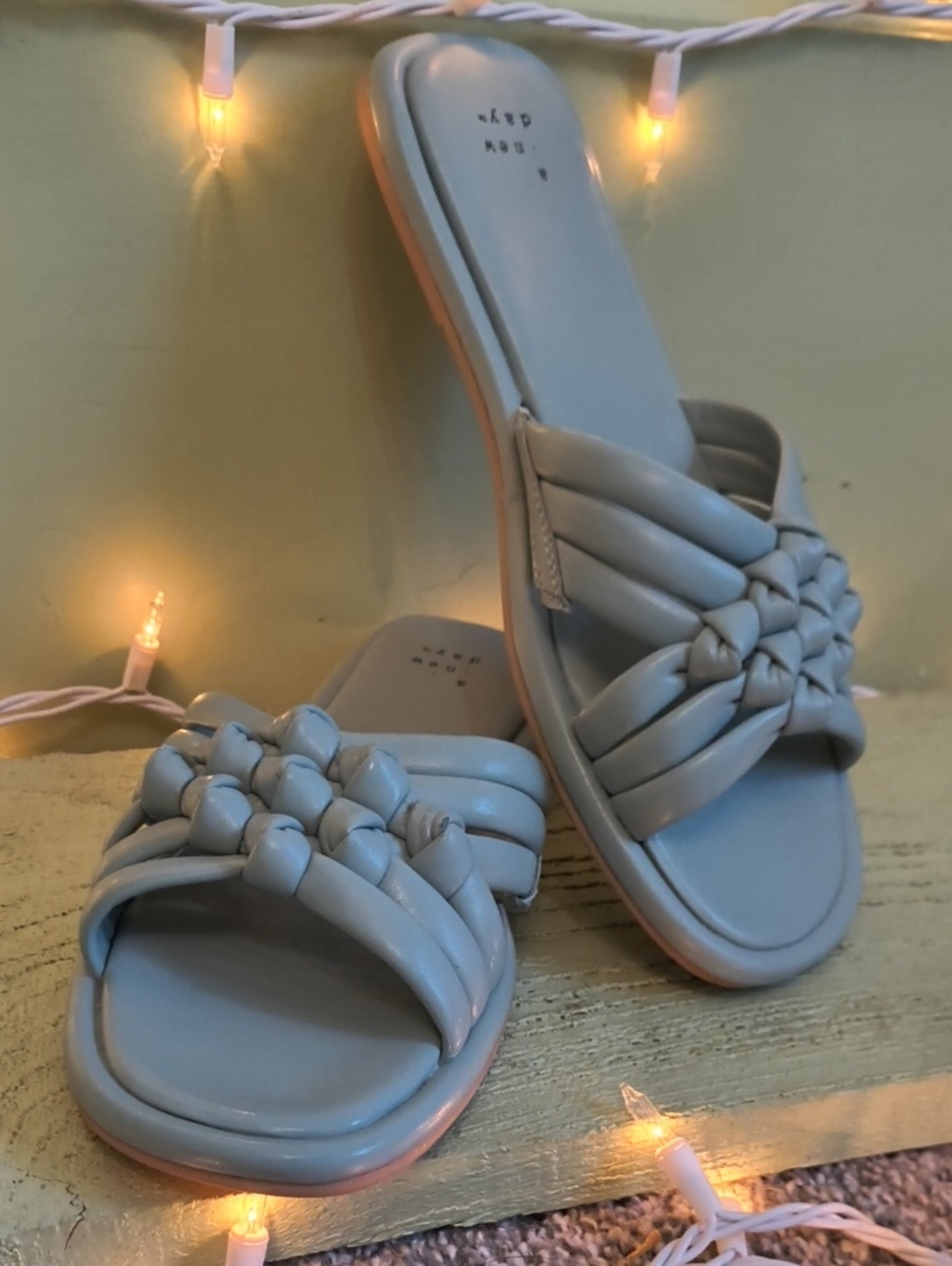 Women's A New Day Soft Sage Green  Knot Athens Greek Slide Sandle 8